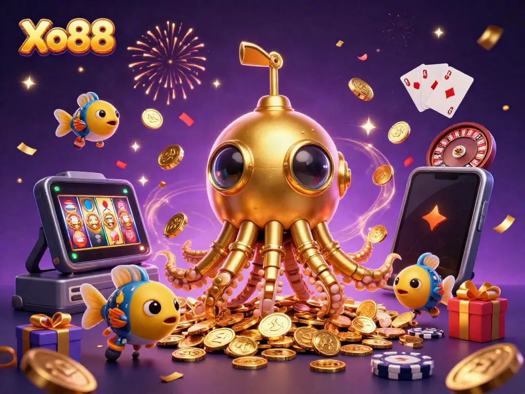 Xo88 players experience a thrilling casino adventure with vibrant games and golden treasures.