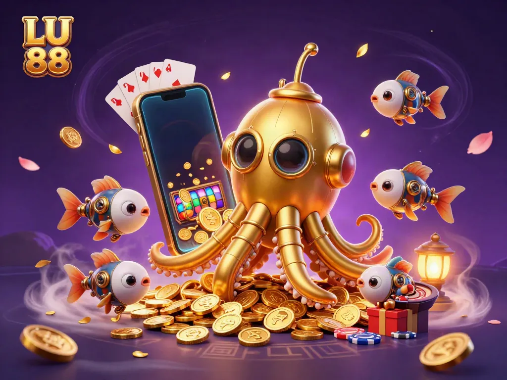 Join the adventure with LU 88's golden kraken submarine amidst a flurry of gaming excitement.
