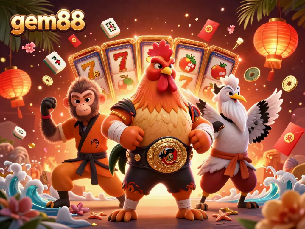 Engage with thrilling slot adventures at gem88 with vibrant 3D characters and dynamic casino elements.