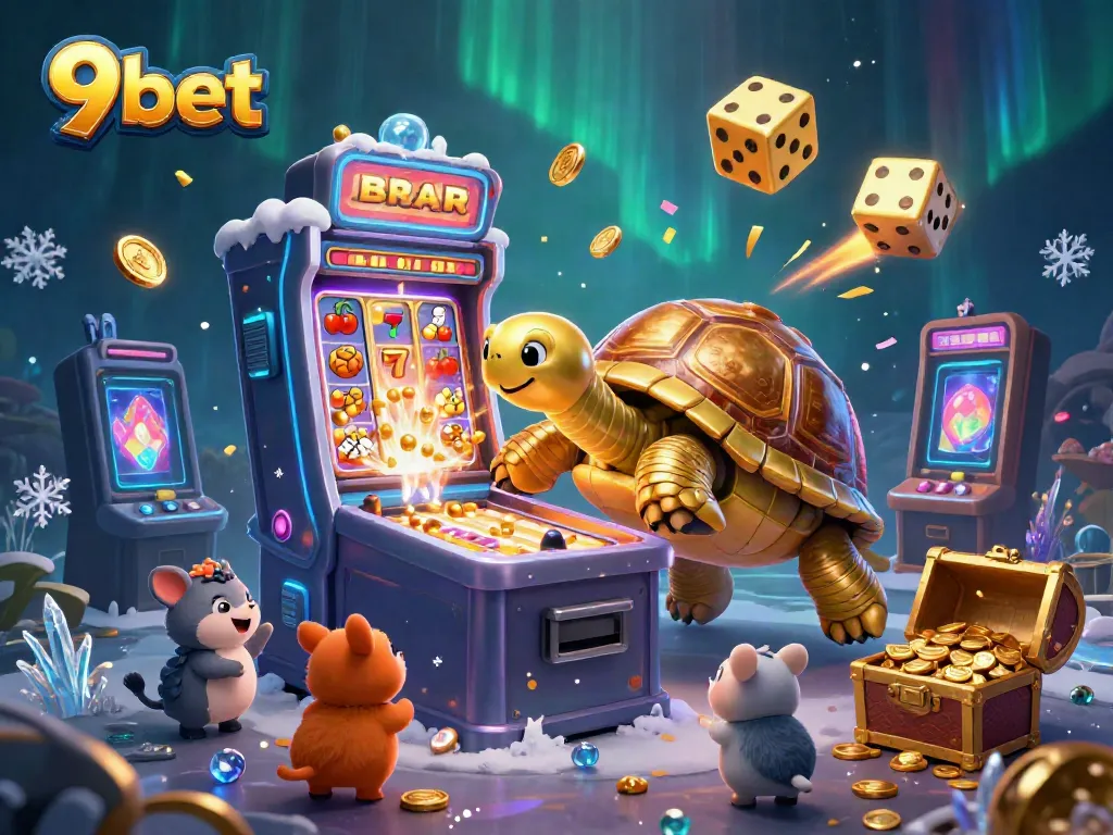 Experience the excitement of 9bet's gaming with a vibrant 3D illustration showcasing captivating casino elements.
