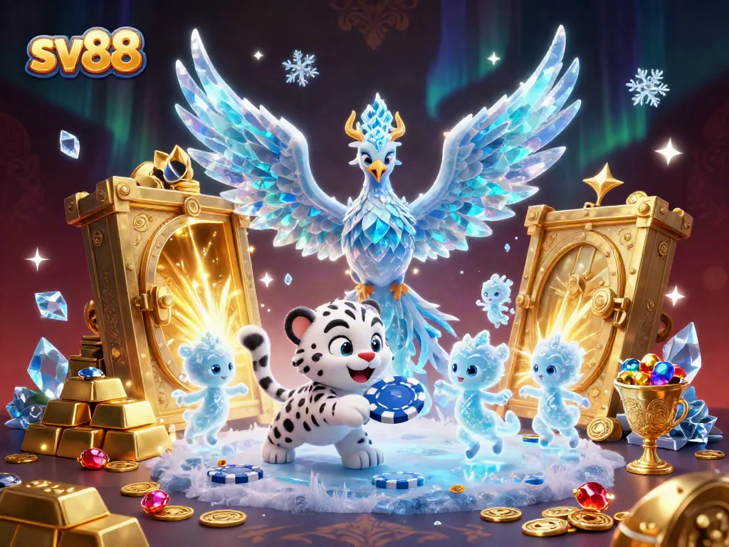 Engage with sv88's thrilling fun through a vibrant illustration of a fantasy casino setting.