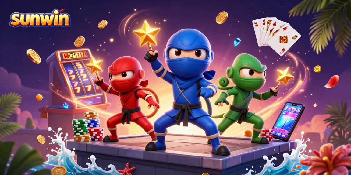 Experience the excitement of sunwin with a vibrant casino scene featuring a ninja chameleon team and dazzling game elements.